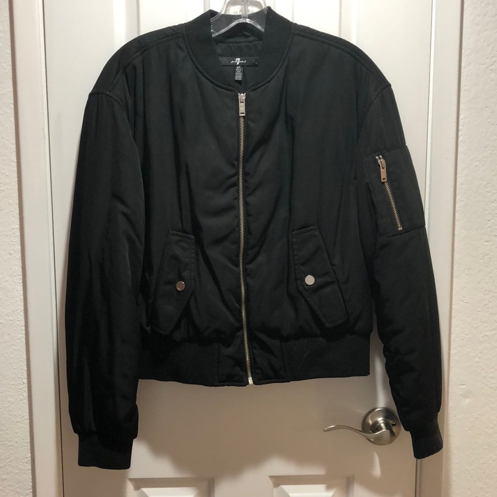 7 For All Mankind Women’s black bomber jacket with silver hardware
